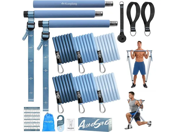 ALongSong kit barre de Pilates avec 6 bandes de résistance et ancrage de porte