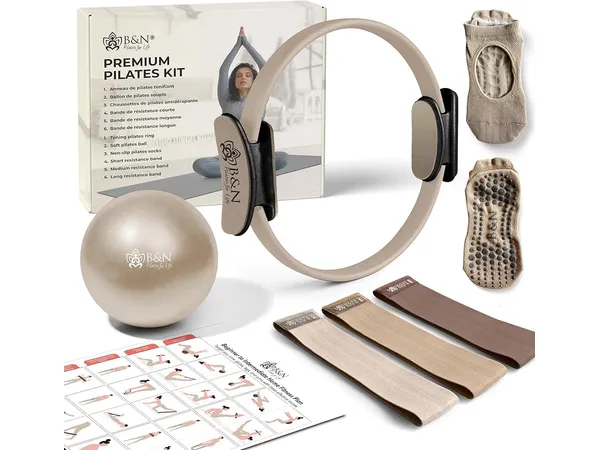 Kit Pilates complet avec anneau, ballon, bandes, chaussettes et guide
